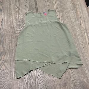 Vince Camuto Chiffon Scoop Neck Sage Green Layered Tank Top Size M